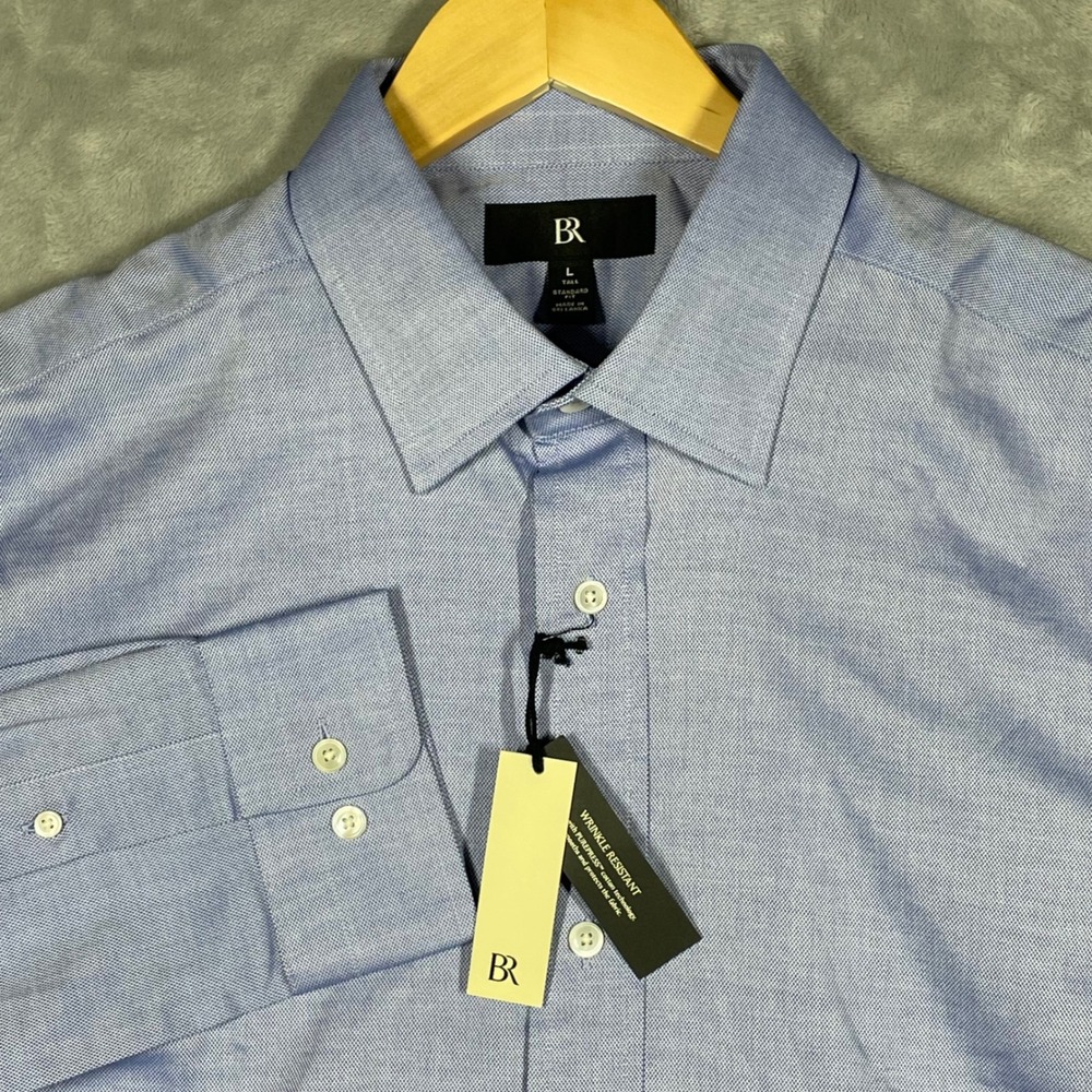 Banana Republic Mens Blue Wrinkle Resistant Cotton Dress Shirt Large Tall NEW